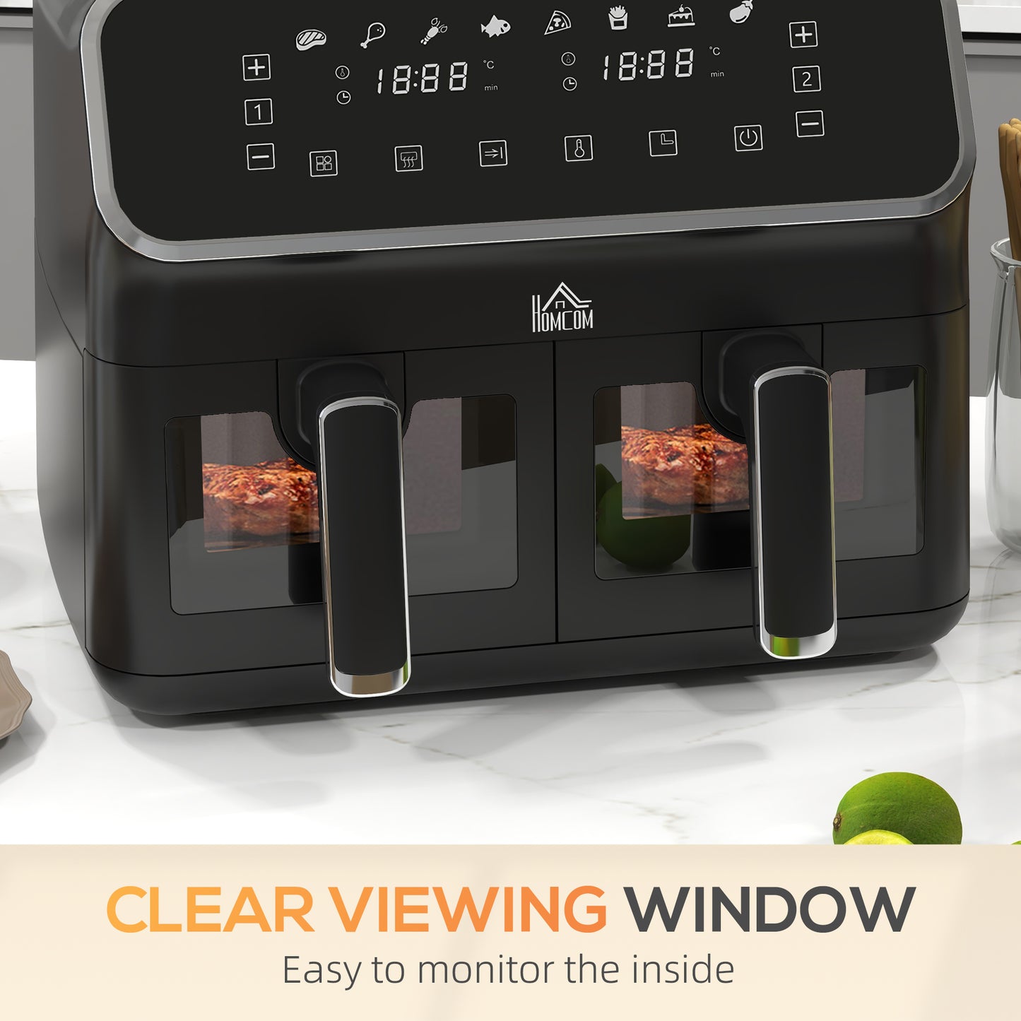 HOMCOM 8L Dual Basket Air Fryer, 80-200℃, with Sync Function - Black/Silver