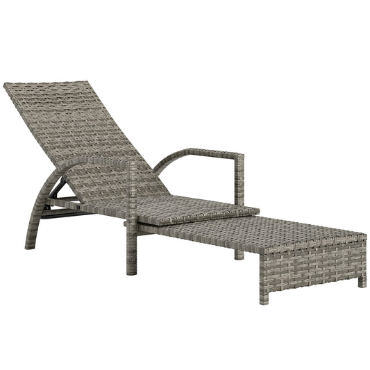 Outsunny PE Rattan Sun Lounger with Adjustable Backrest - Mixed-grey