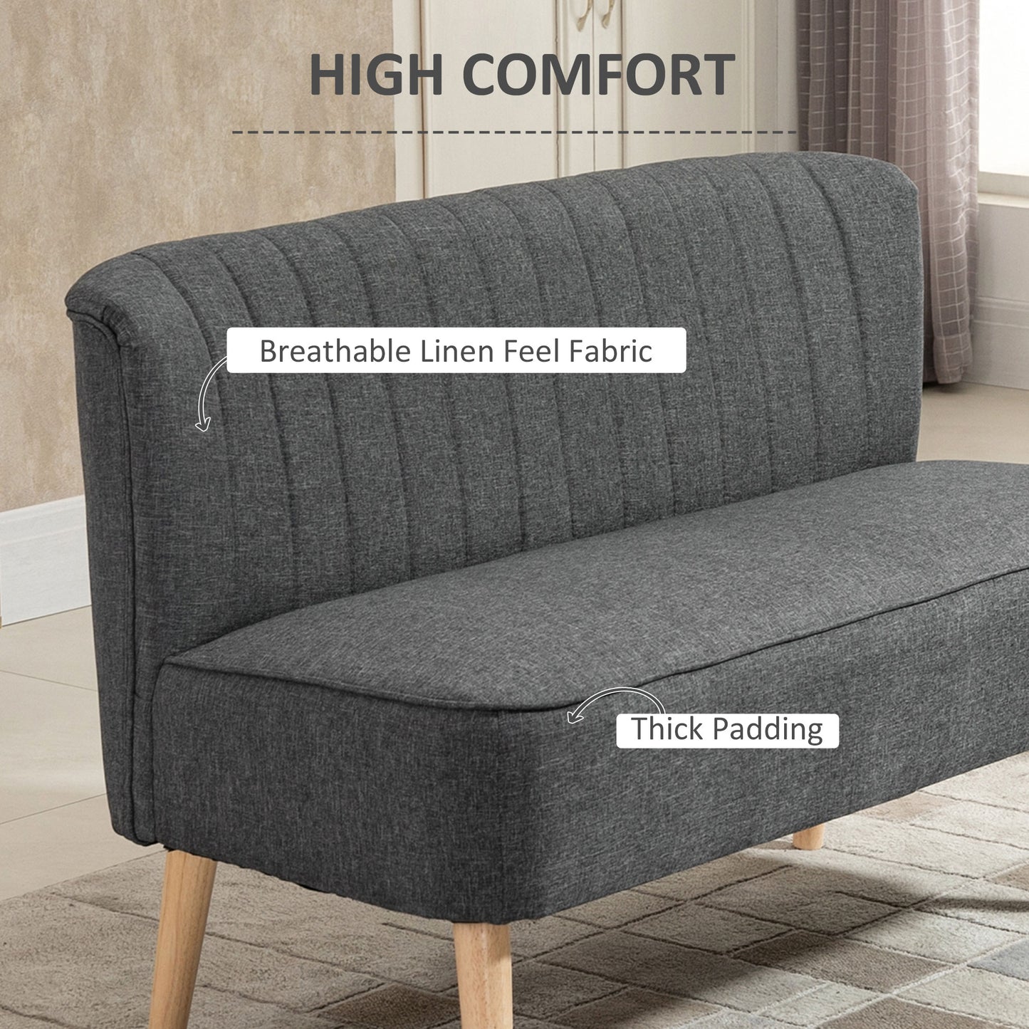 HOMCOM Modern Velvet Double Seat Sofa w/ Wood Frame Foam Padding Soft Comfortable Compact Couch Light Grey