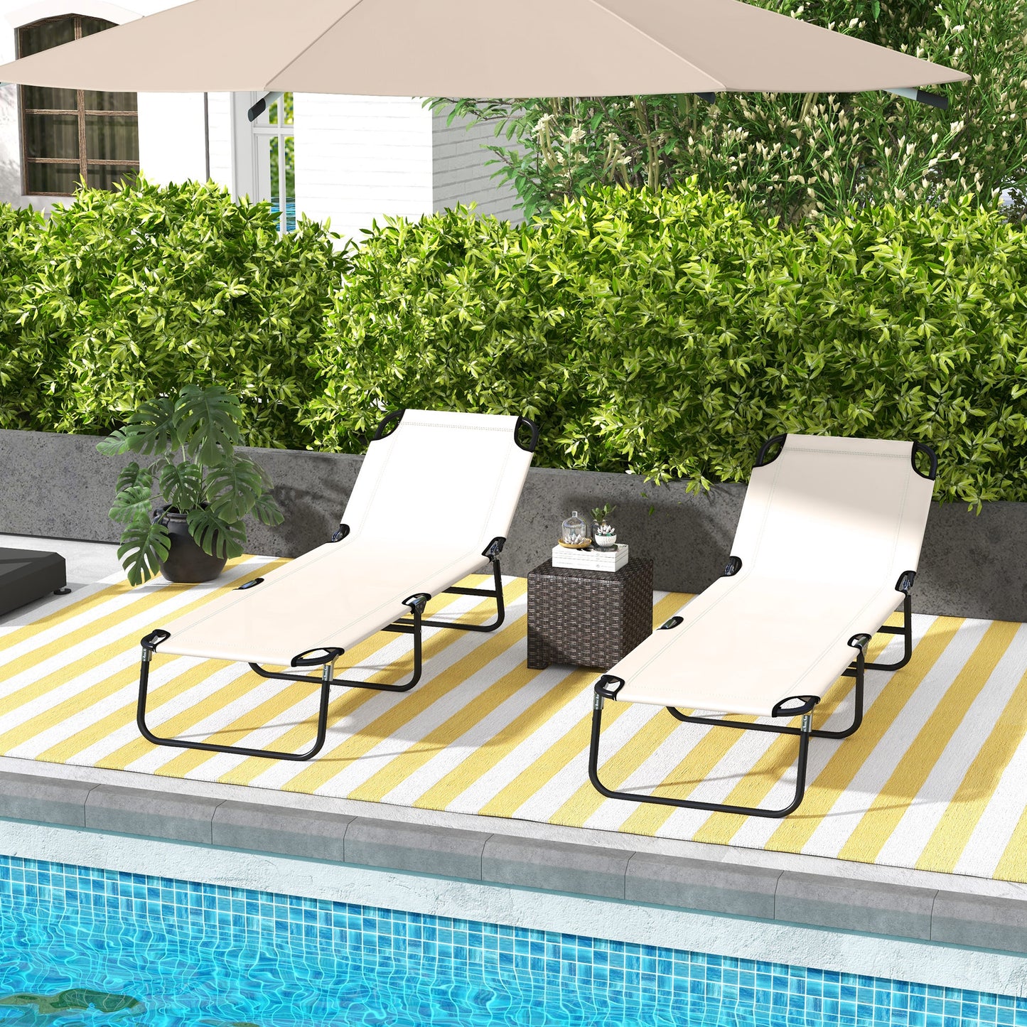 Outsunny Garden Sun Lounger with Five-Position Back - Cream White