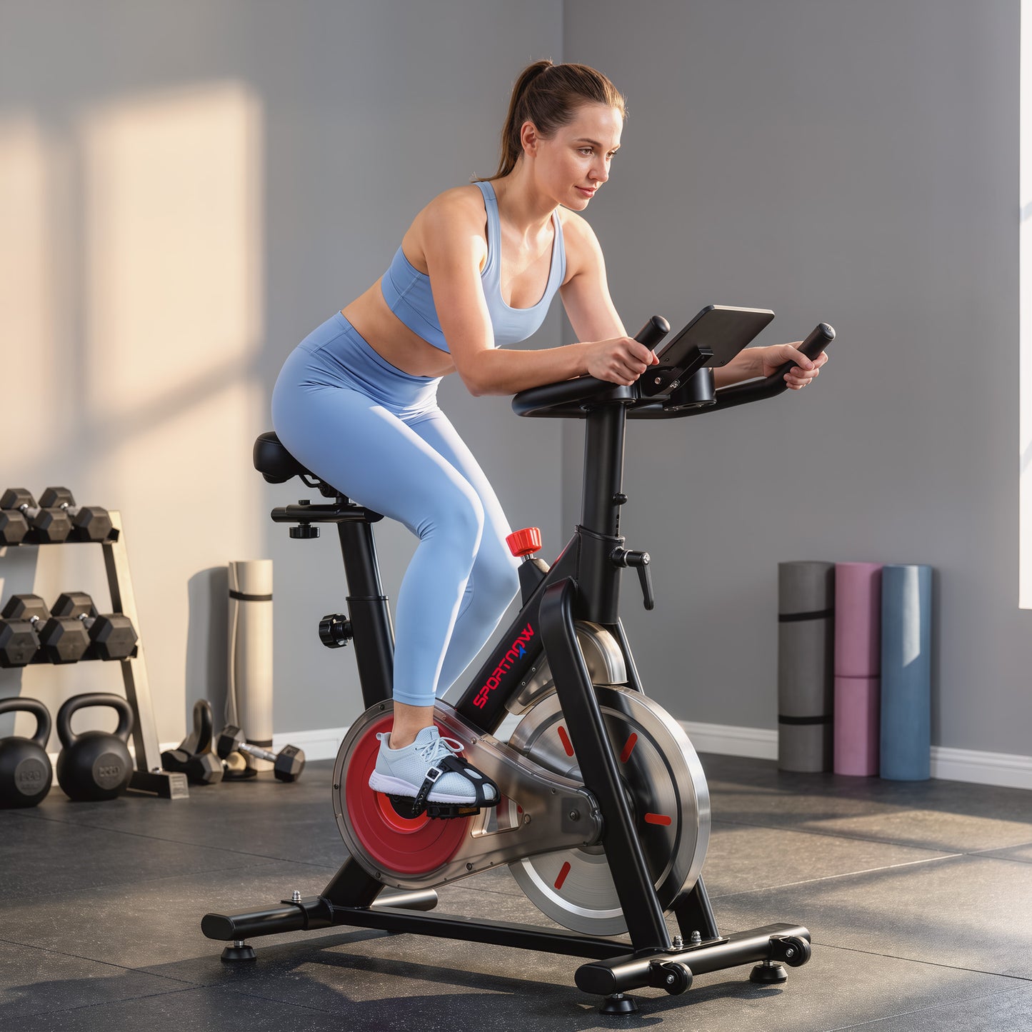 SPORTNOW Exercise Bike for Home Gym with Smart APP, Magnetic Resistance, Adjustable Seat & Handlebars, LCD Display, Wheels