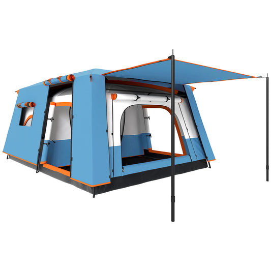 Outsunny 4-6 Man Double Layer Tunnel Tent with Porch, Living Area, 2 Bedrooms, Sewn-in Groundsheet, 3000mm Waterproof, UPF 30+, Portable, Blue