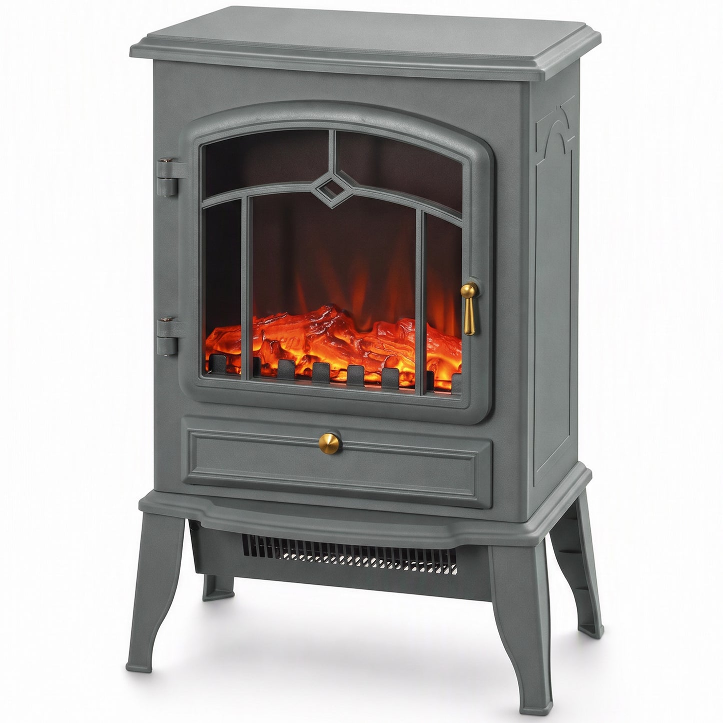 HOMCOM Electric Fireplace Stove, 1000W/2000W, Electric Fire Heater with LED Flame Effect, Adjustable Thermostat, Grey