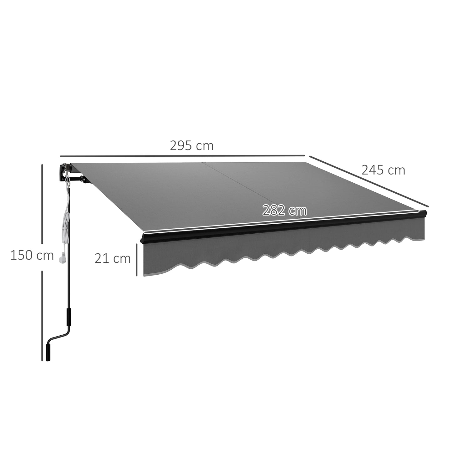 Outsunny Electric Awning 3x2.5m, LED Light, Remote, UV50+ Sun Shade, Aluminium Frame, Dark Grey