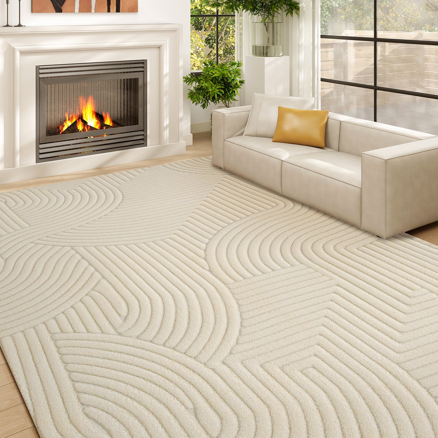 HOMCOM Modern Geometric Rug, Thick & Plush, Non-Slip, 160 x 120 cm – Cream, Living Room/Bedroom/Office