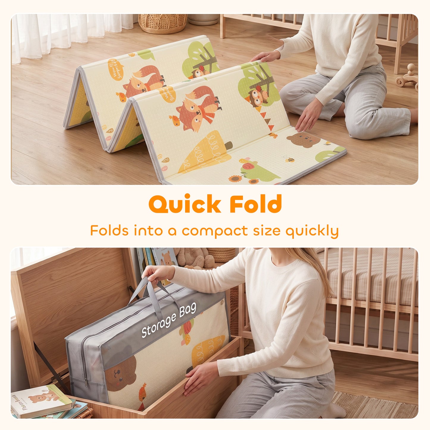 AIYAPLAY Foldable Reversible Baby Play Mat 200 x 180 cm, Waterproof, Non-Slip for Crawling and Learning, Tree & Forest Theme