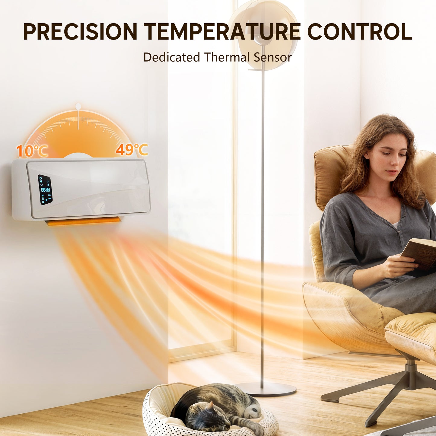 HOMCOM 2000W Wall-mounted Ceramic Electric Heater with Fan, Adjustable Thermostat - White