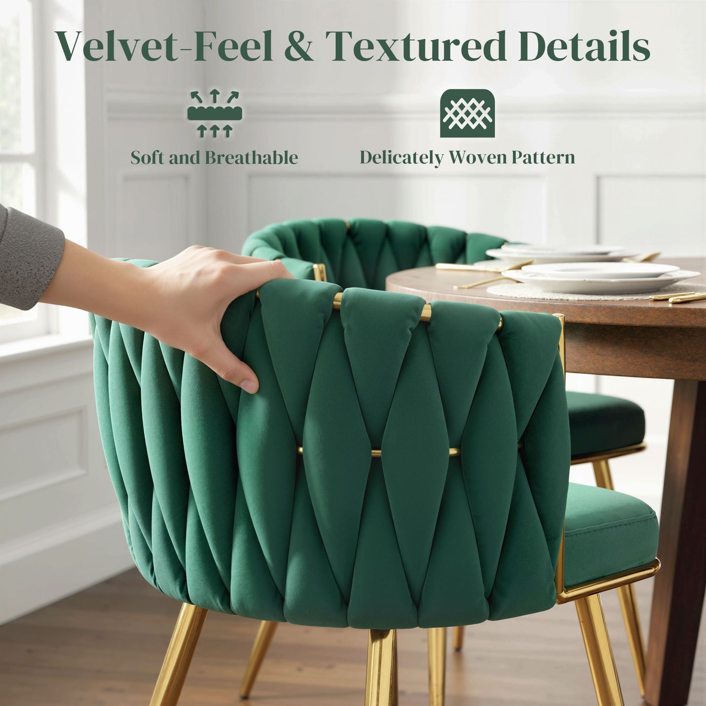 HOMCOM Velvet Dining Chairs Set of 2 with Metal Legs Green