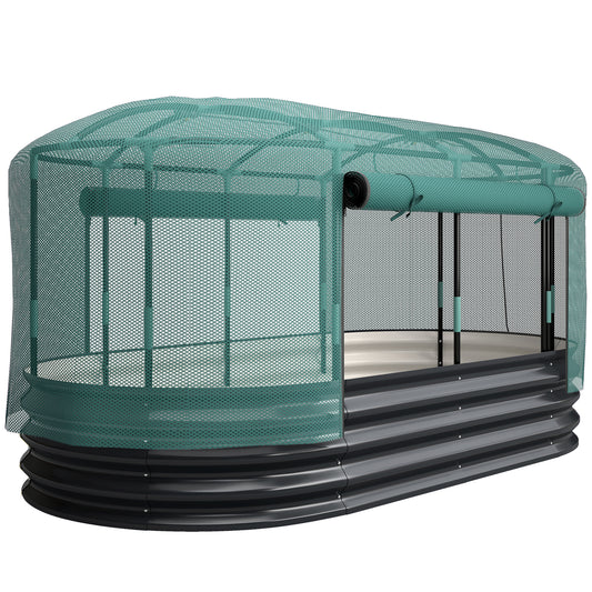 Outsunny Galvanised Raised Garden Bed Kit with Self Watering System and Mesh Cover, Garden Boxes, 6x3Ft, Dark Grey and Green