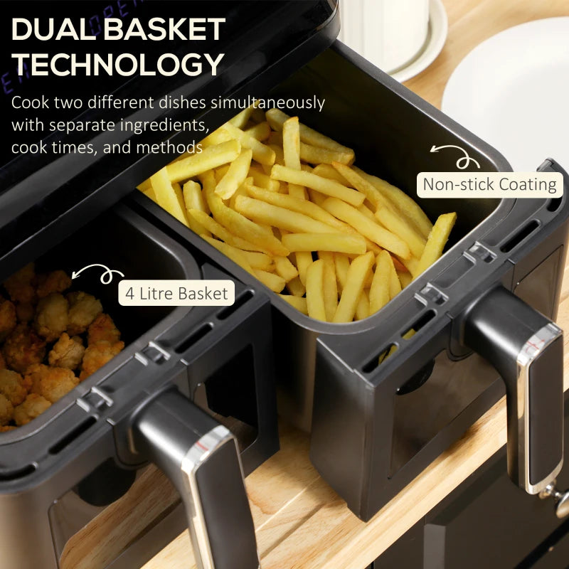 HOMCOM Dual Basket Air Fryer, 8L Family Size Double Air Fryer Oven Wit ...