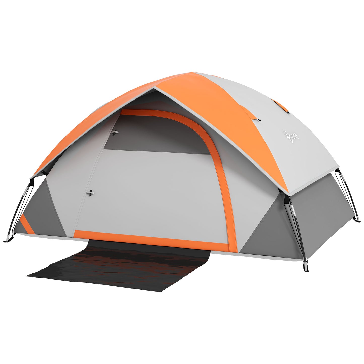 Outsunny Three Man Single Room Dome Tent, with Accessories - Orange/Grey
