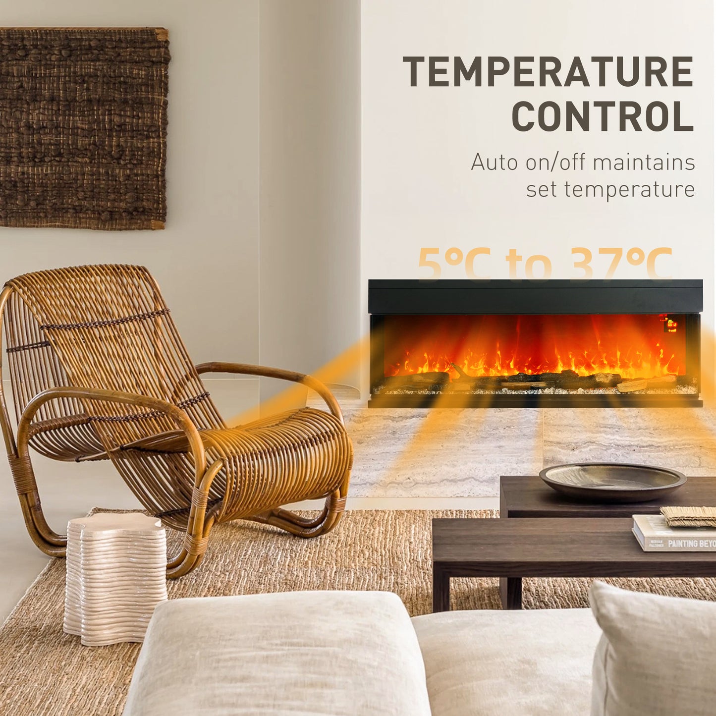 HOMCOM 50inch Media Electric Fireplace Wall Mounted 1800W Black