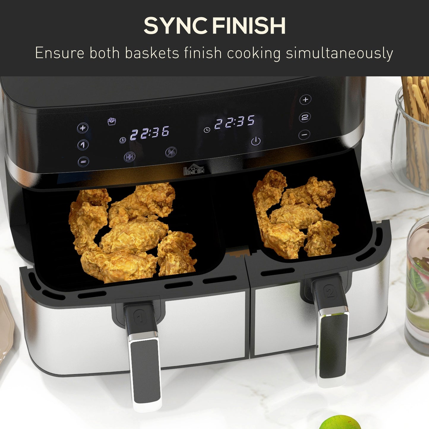 HOMCOM 8.5L Dual Basket Air Fryer, with Sync and Multi-Menu Cooking