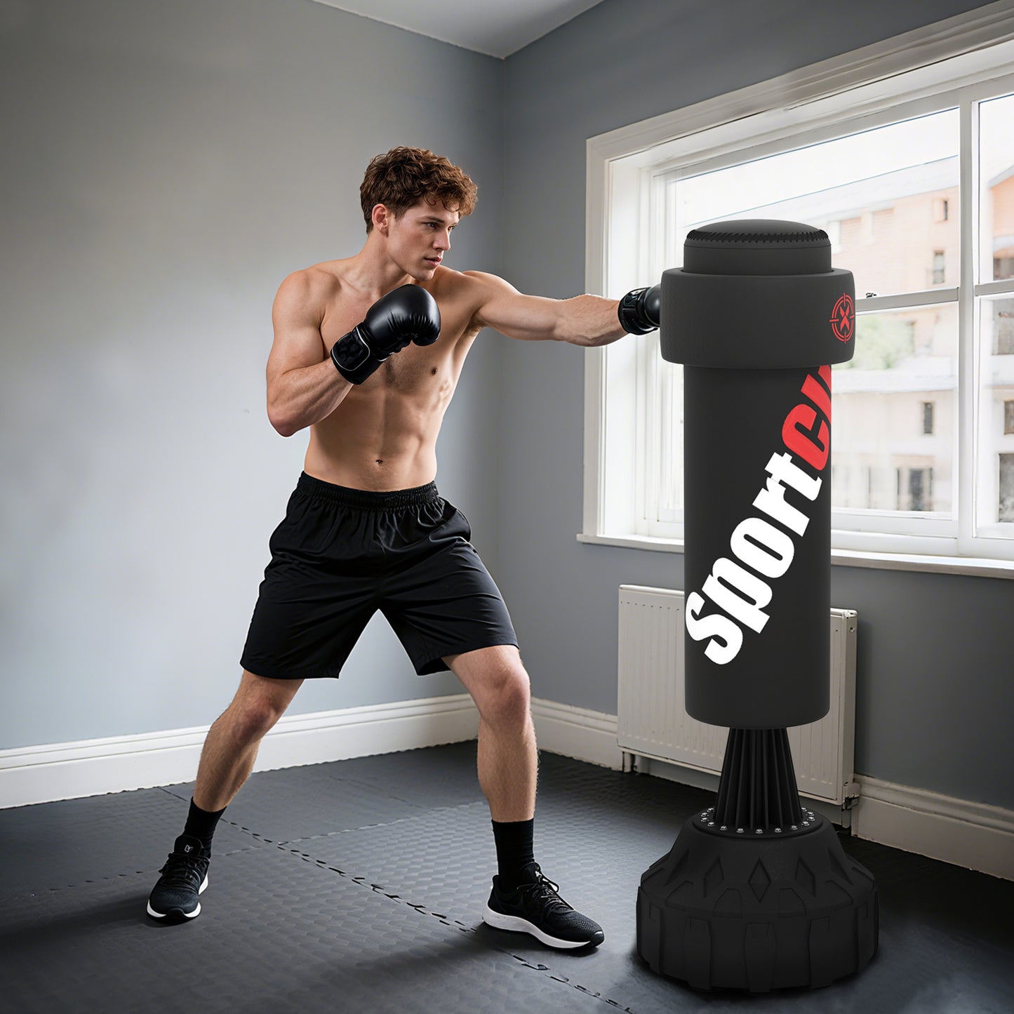 SPORTNOW Freestanding Punching Bag, Heavy Boxing Bag with Stand for Teens/Adults, Adjustable Pad, Hand Wrap, Suction Base for Karate, Taekwondo, MMA, Kickboxing