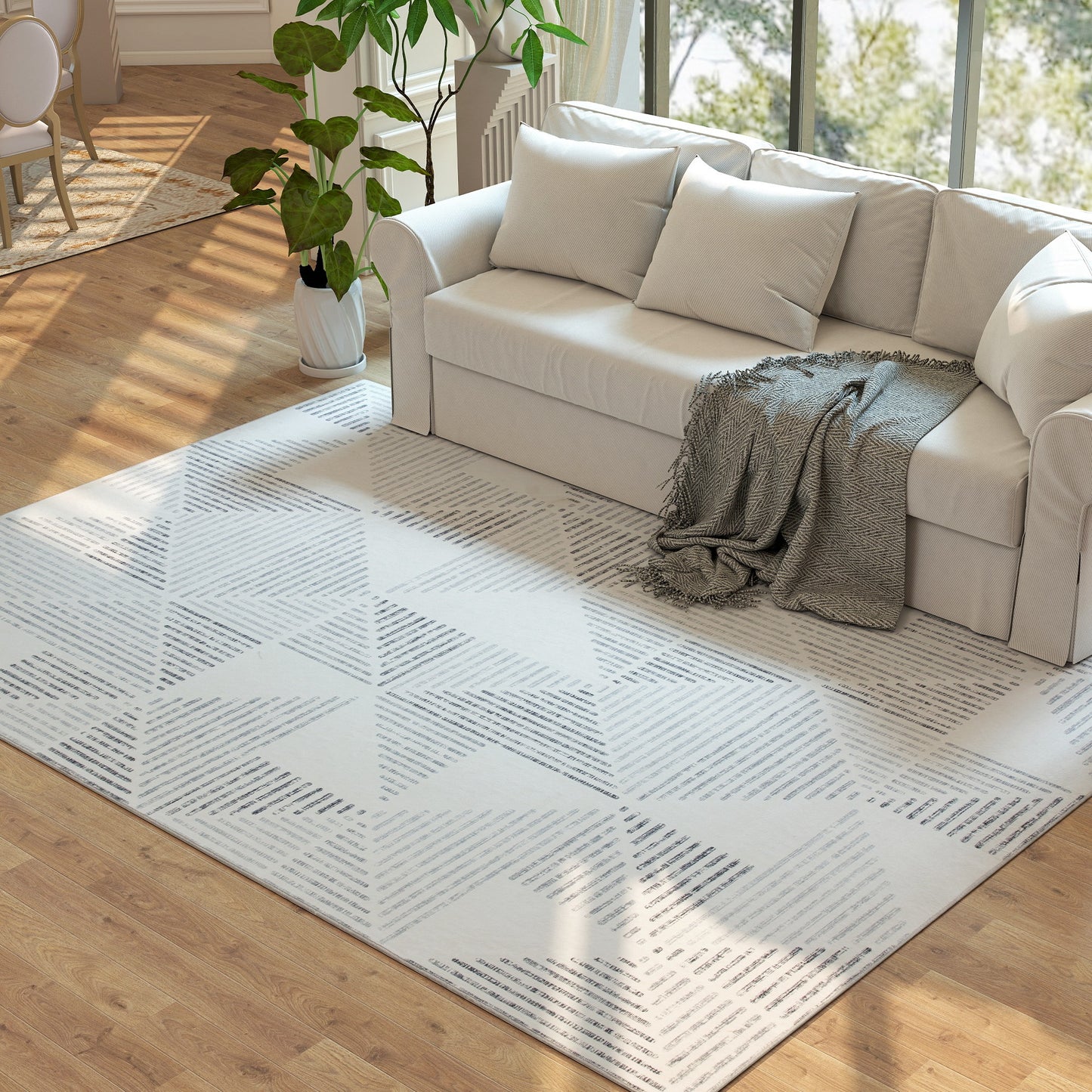 HOMCOM Modern Non-Slip Washable Geometric Area Rug, Soft Carpet for Living Room, Bedroom, Dining Room, Office, 290x200cm, Grey