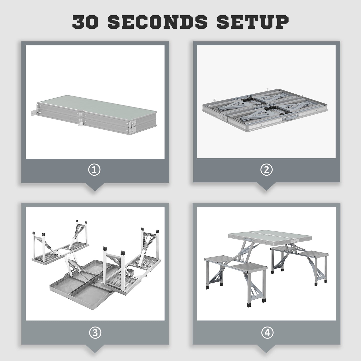 Outsunny Folding Picnic Table with 4 Seats and Umbrella Hole - Grey