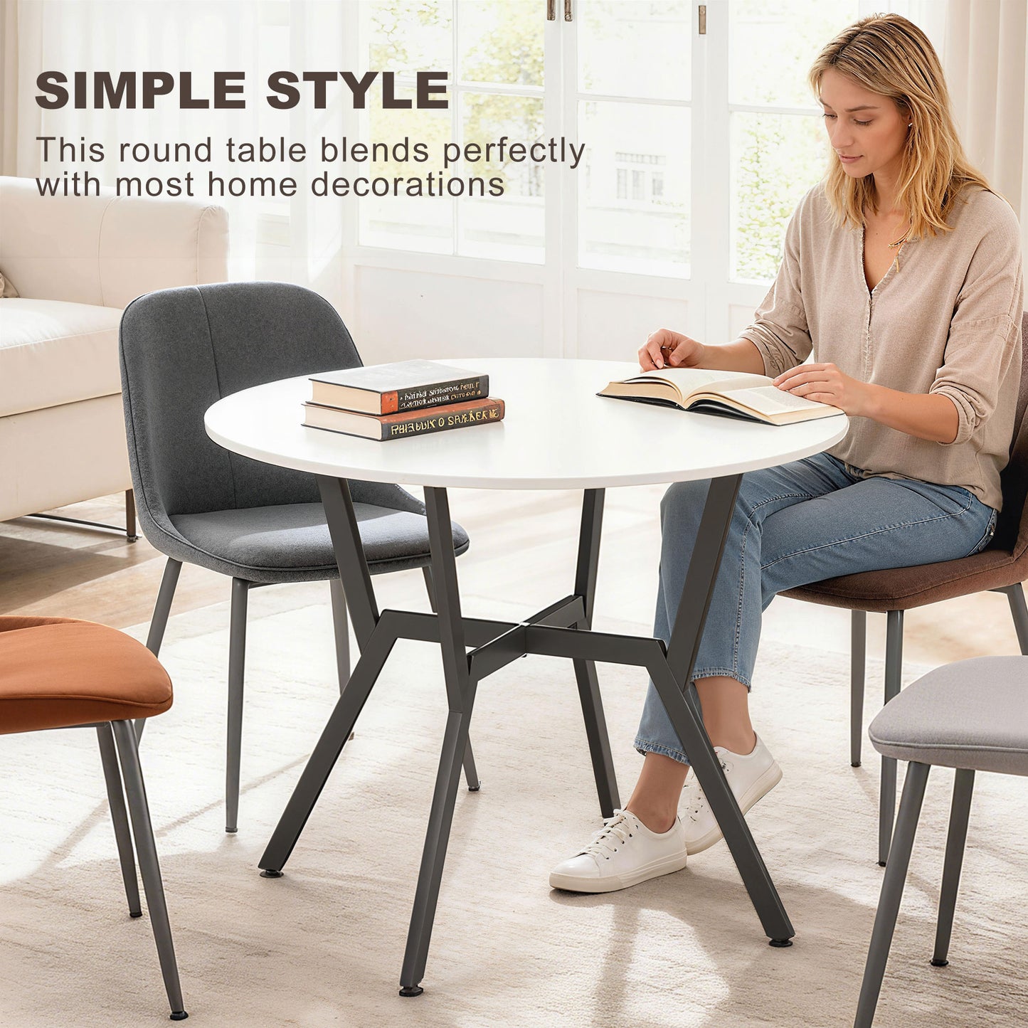 HOMCOM Dining Table, Round Kitchen Table with Black Legs for Living Room, Dining Room 90 x 76 cm, High Gloss White