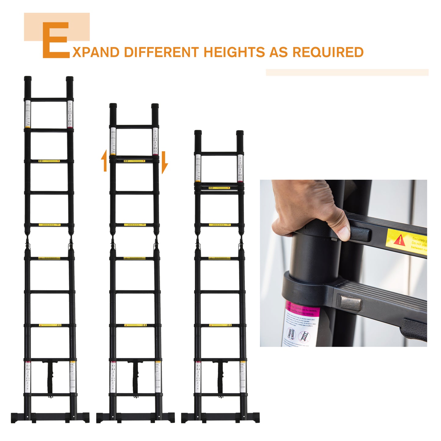 DURHAND 3.2m Telescopic Ladder with Anti-slip Pedals Black