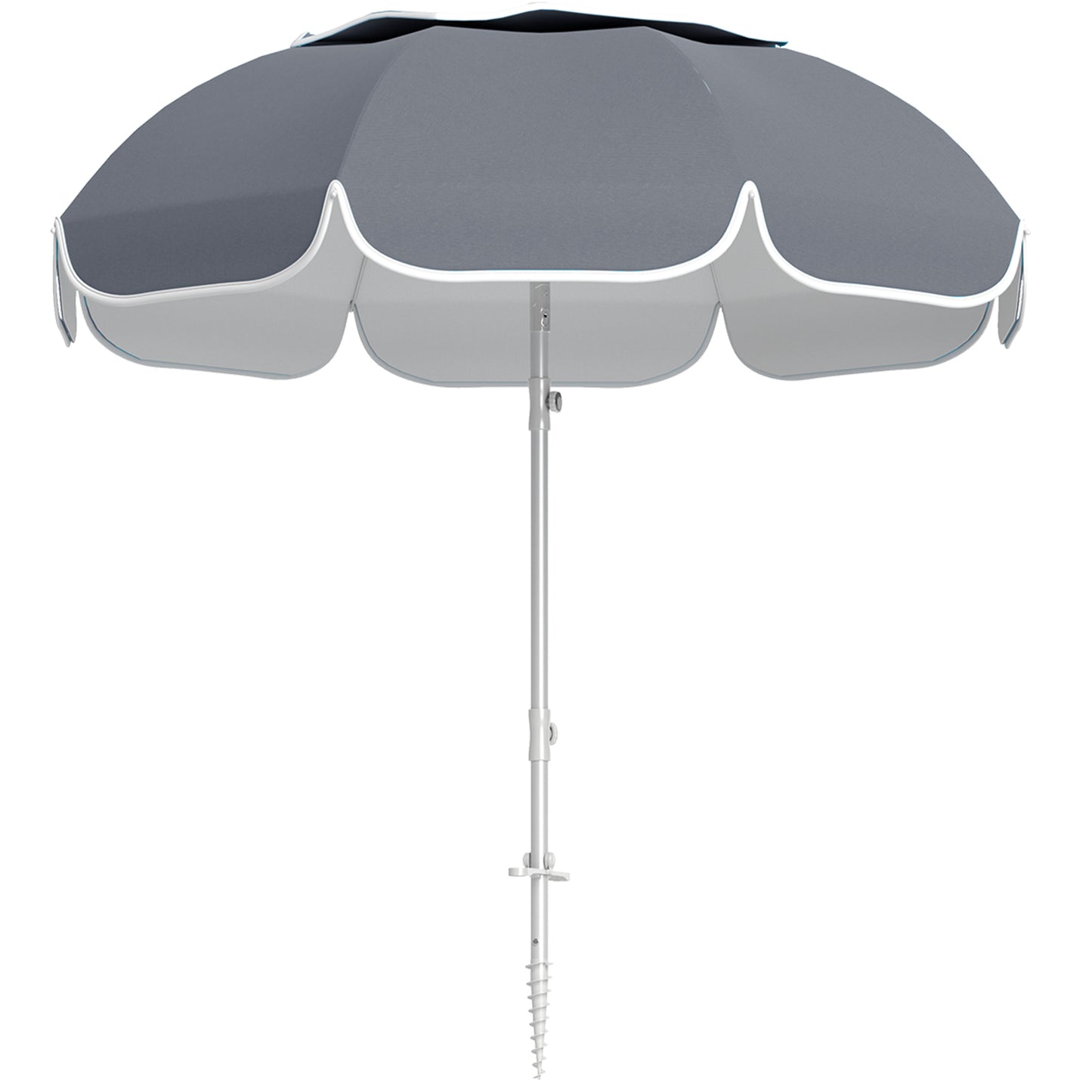 Outsunny Beach Umbrella Portable with Sand Anchor, Carry Bag, Adjustable Height & Tilt, UPF50+ UV Protection, Grey