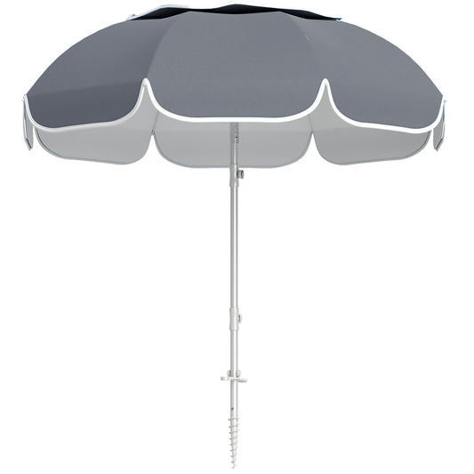 Outsunny Beach Umbrella Portable with Sand Anchor, Carry Bag, Adjustable Height & Tilt, UPF50+ UV Protection, Grey