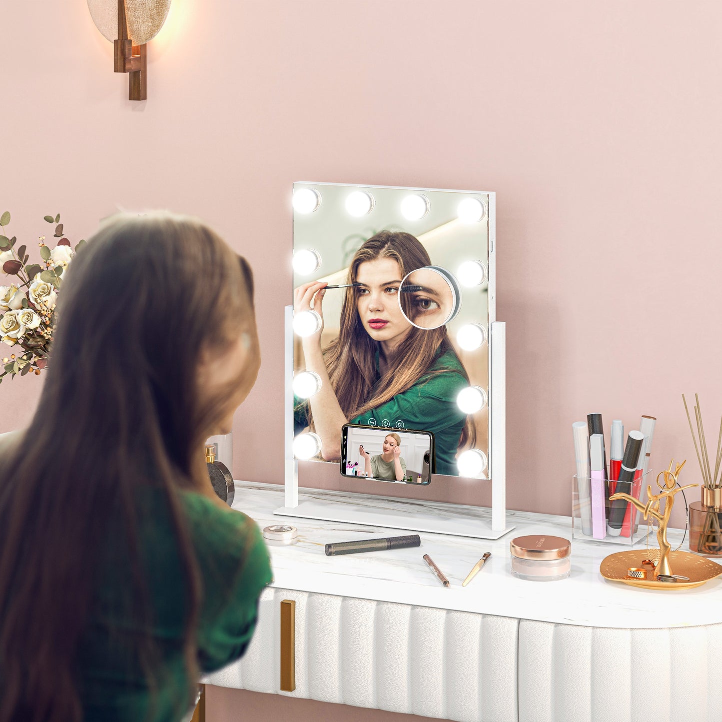 HOMCOM 37x46cm Hollywood Vanity Mirror, 12 LED Bulbs, 3 Colours, USB Port, Touch Screen