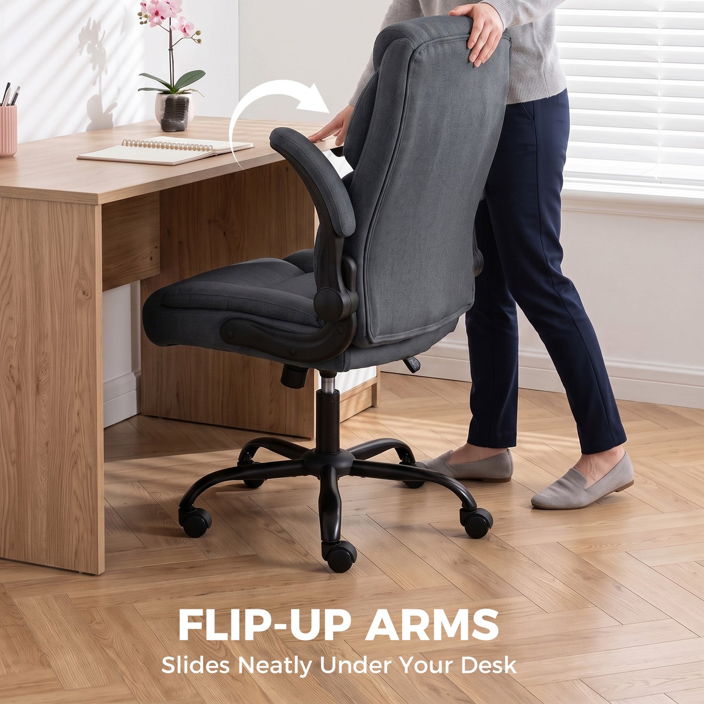 HOMCOM Office Chair, Executive Desk Chair with Flip-up Armrest, Thick Padding, 360 Degree Swivel, Dark Grey