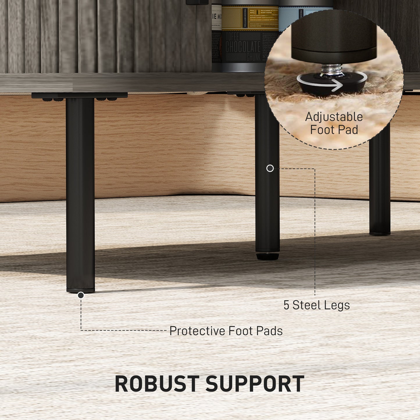 HOMCOM Coffee Table, Storage & Slatted Tambour Sliding Doors, Rectangular with Elevated Base & Foot Pads, Living Room, Grey Wood-Effect