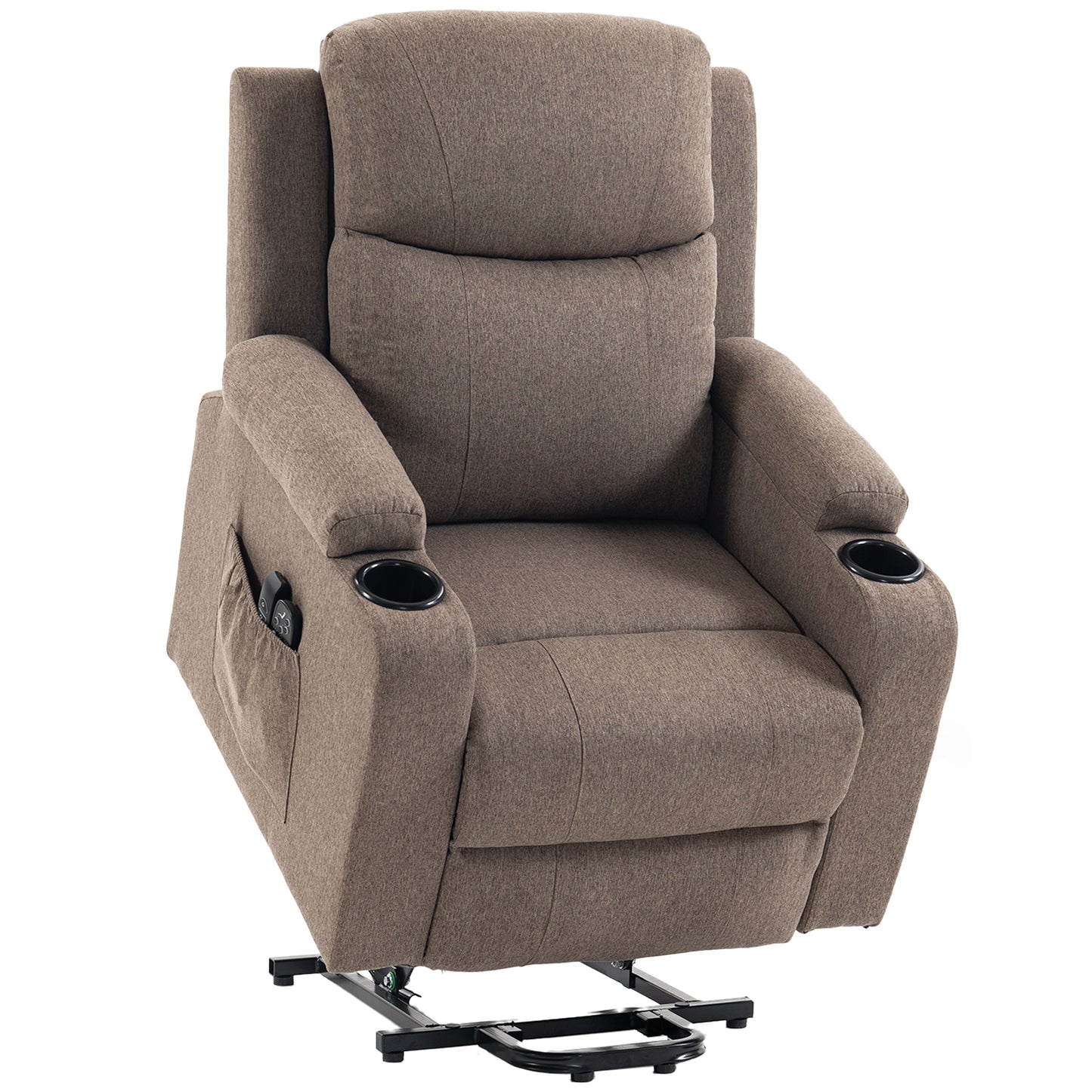 HOMCOM Riser Recliner Chair with Massage and Heat, Linen Electric Lift Armchair for Elderly with Spring Cushion, Brown