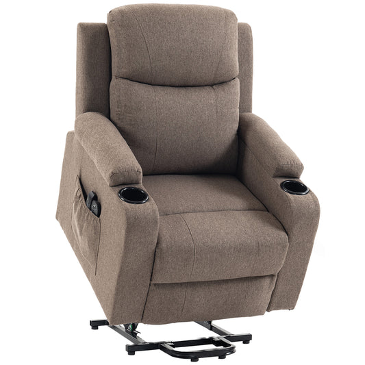 HOMCOM Riser Recliner Chair with Massage and Heat, Linen Electric Lift Armchair for Elderly with Spring Cushion, Brown