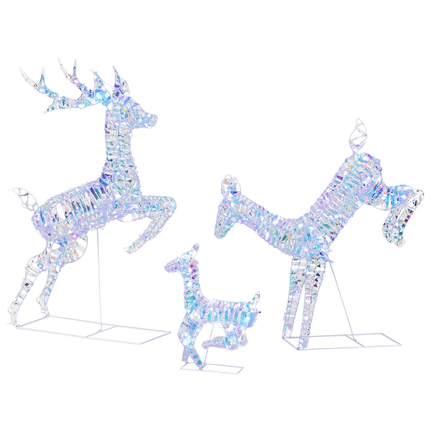 Outsunny 3-Piece Lighted Reindeer Family Set, Iridescent Outdoor Christmas Decoration, Deer Family with 8 Modes, Daily Timer