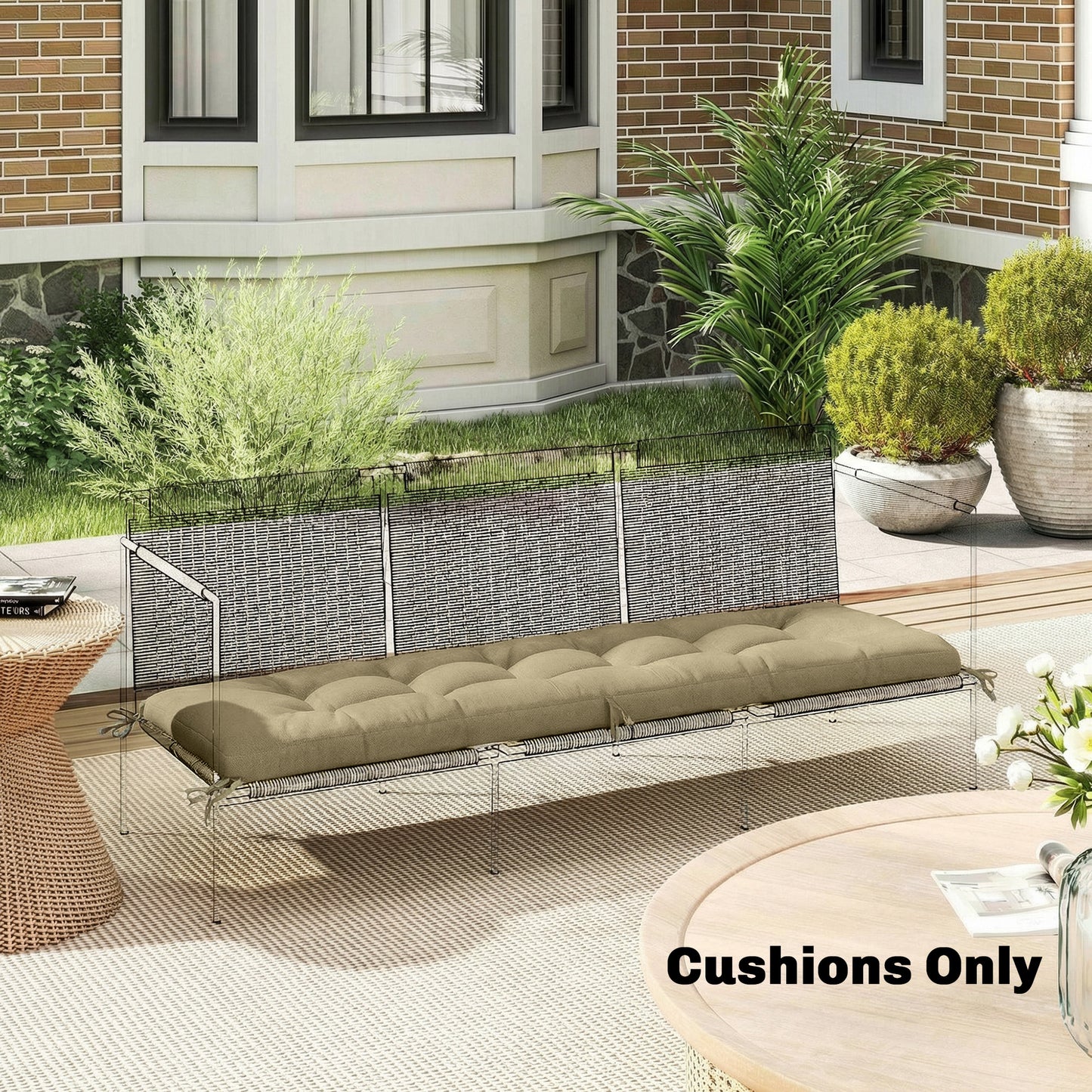 Outsunny Sun Lounger Cushion, Memory Foam Patio Chair Cushion with Ties, Outdoor Seat Pad Fits 190 x 60 cm Lounger, Sand