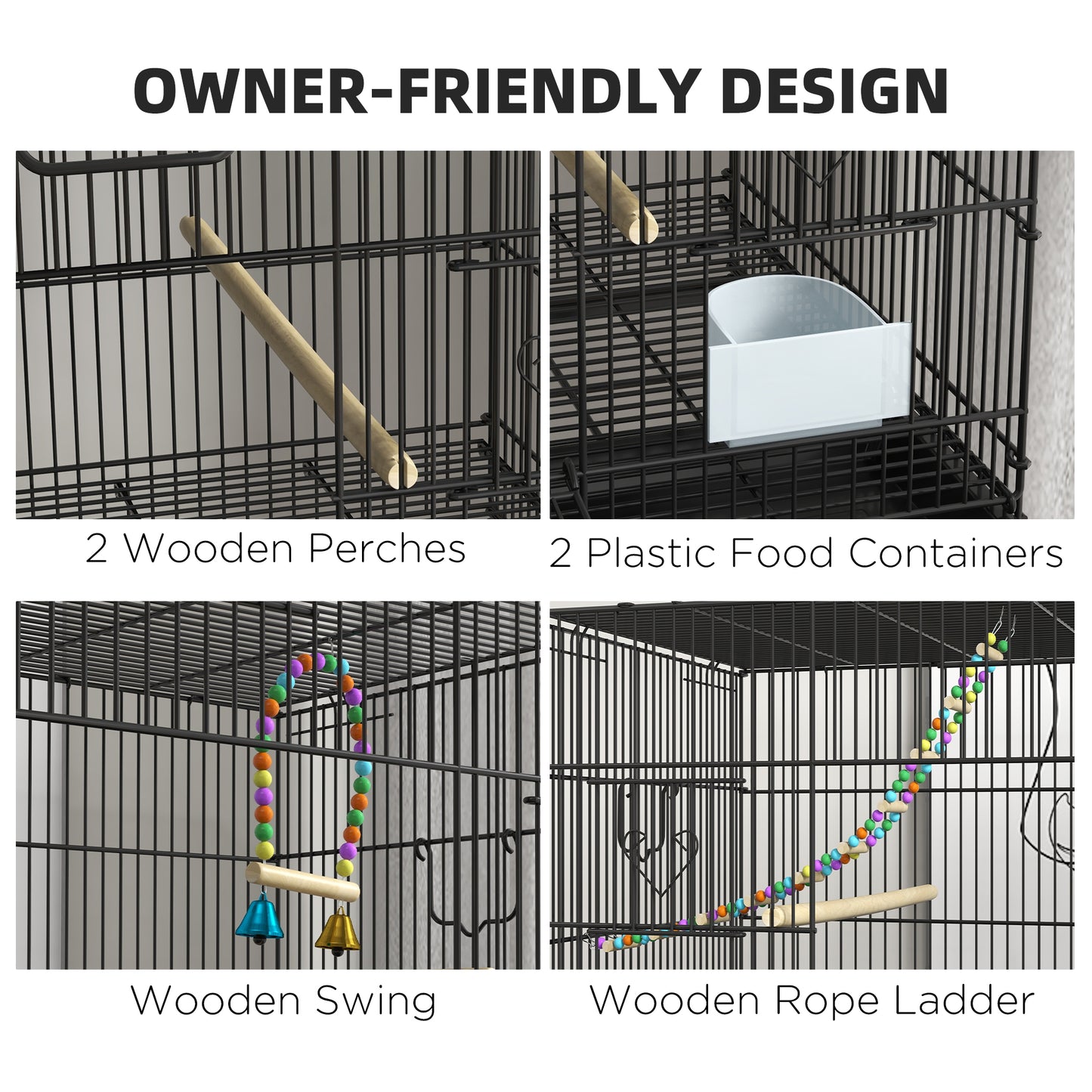 PawHut Two-Tier Bird Cage on Wheels with Stand for Small Birds