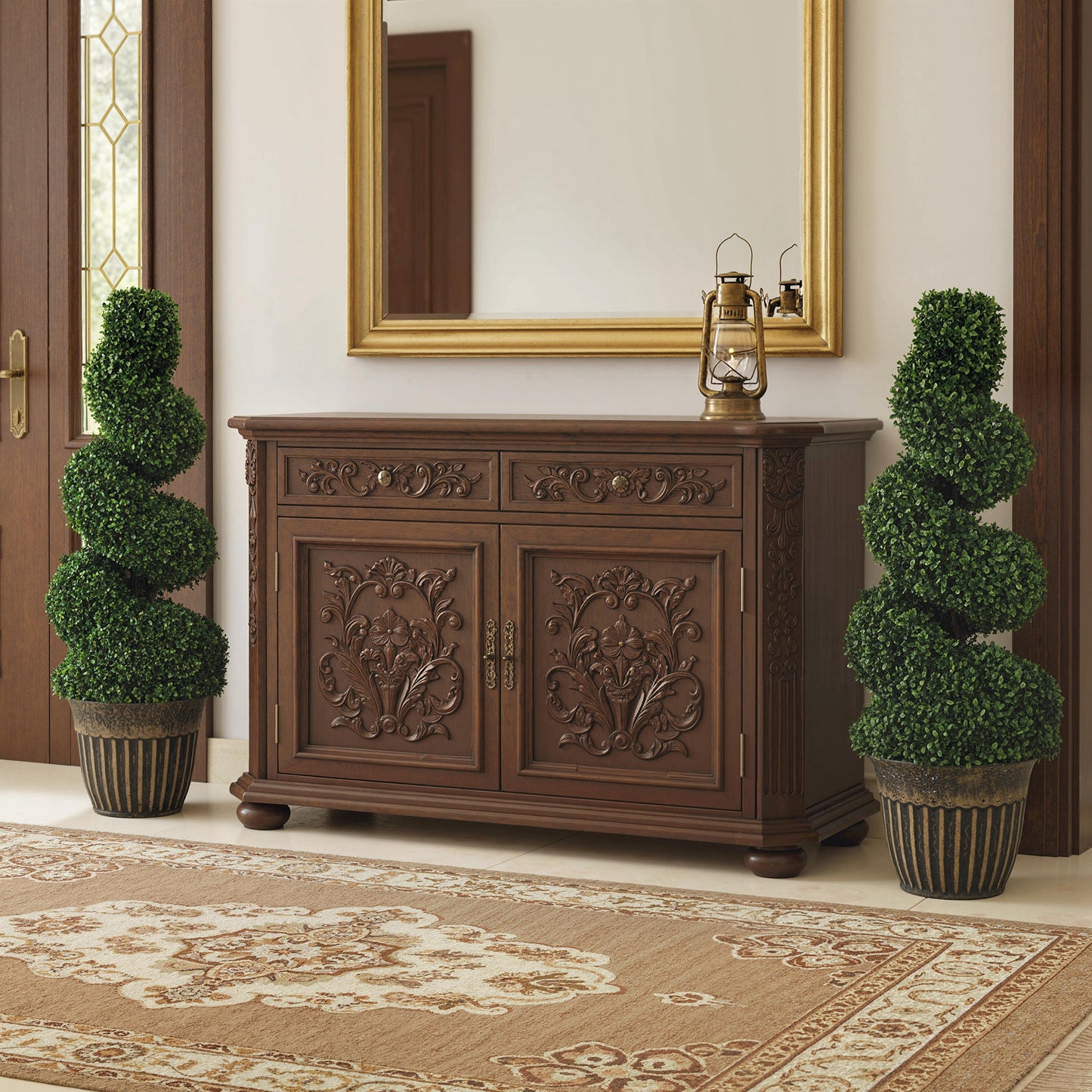 HOMCOM Set of 2 Artificial Plants, Topiary Spiral Boxwood Trees with Pot, for Home Indoor Outdoor Decor, 90cm