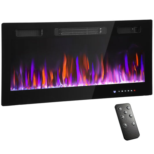 HOMCOM 36" Ultra-Slim Electric Fireplace, Wall Mounted and Recessed, 900W/1800W