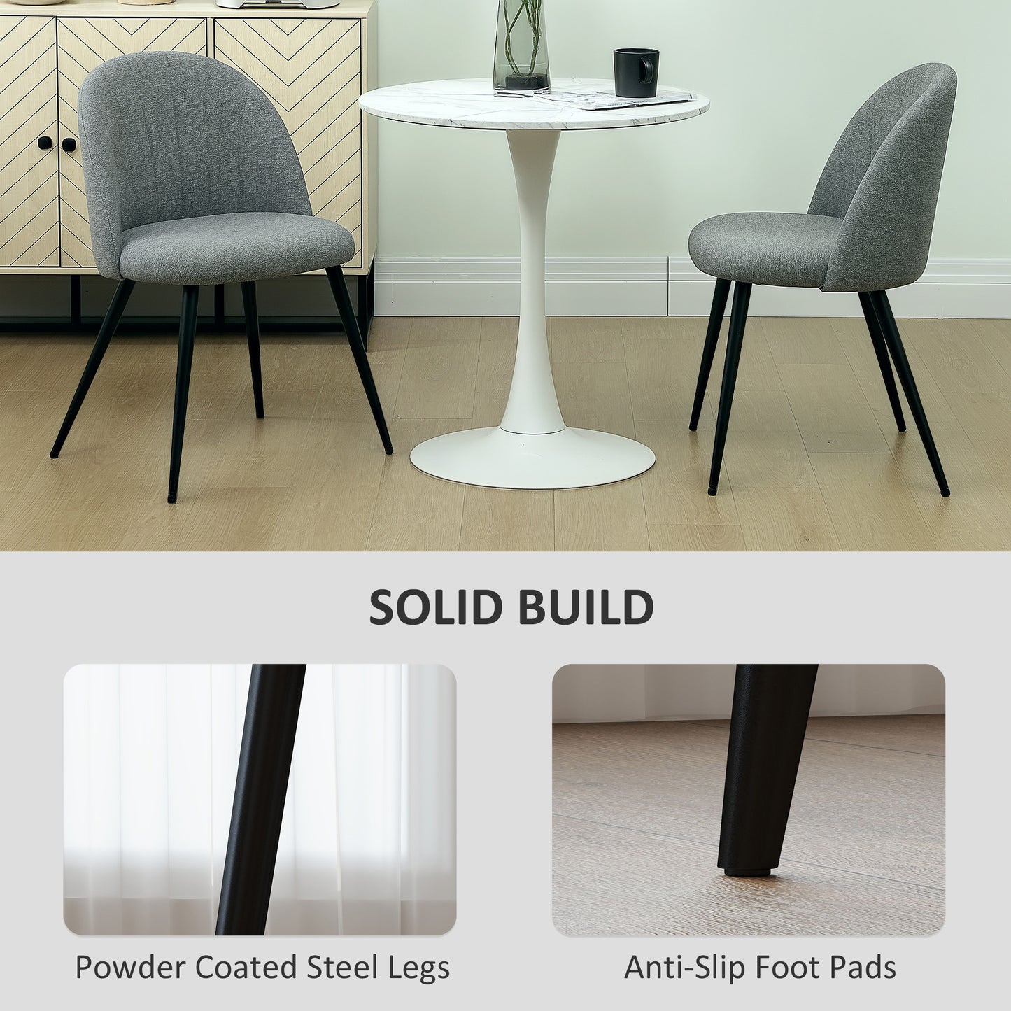 HOMCOM Velvet Dining Chairs Set of 2, Upholstered with Metal Legs, Shell Backrest and Padded Seat for Dining, Bedroom, Living Room, Grey