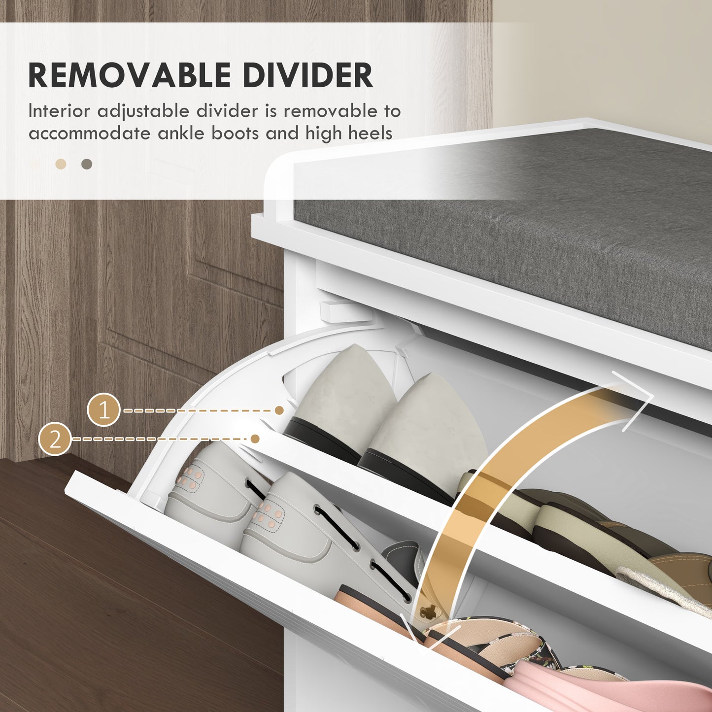 HOMCOM Shoe Storage with Seat Upholstered Hallway Bench Shoe Bench with Flip Drawer Adjustable Shelf for 10 Pairs of Shoes