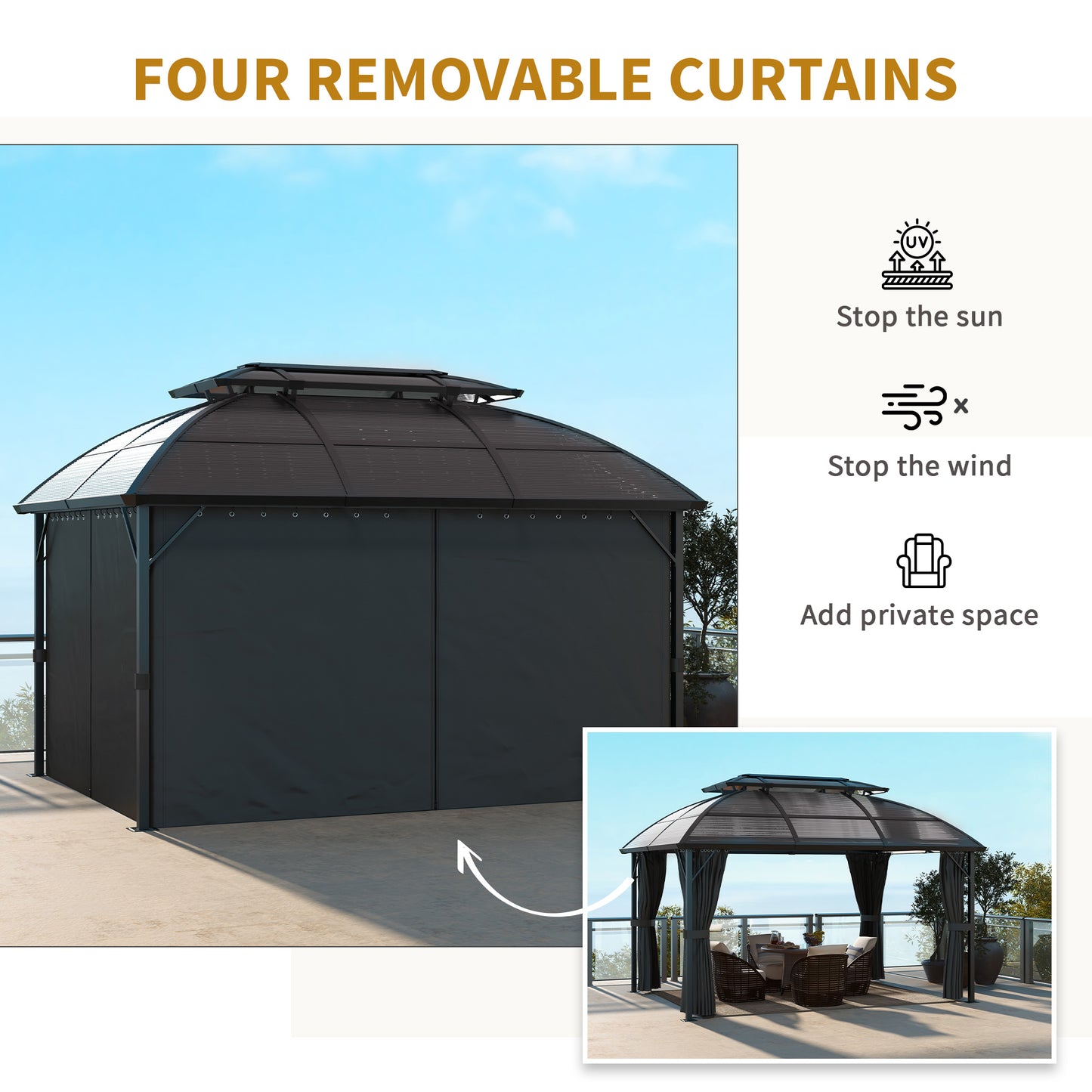 Outsunny 4 x 3m Aluminium Frame Hard Gazebo with Accessories - Brown