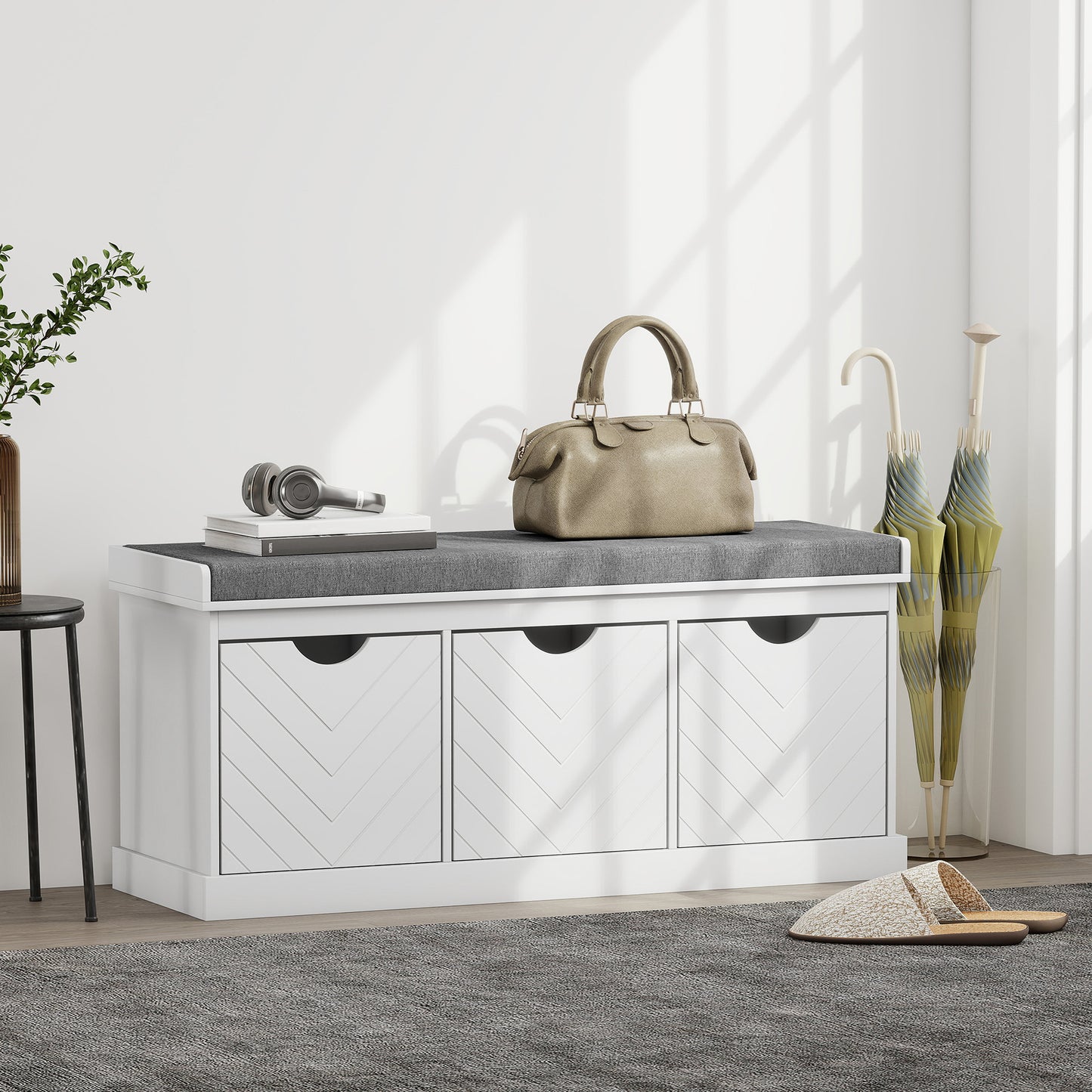 HOMCOM Three-Drawer Shoe Bench, with Seat - White