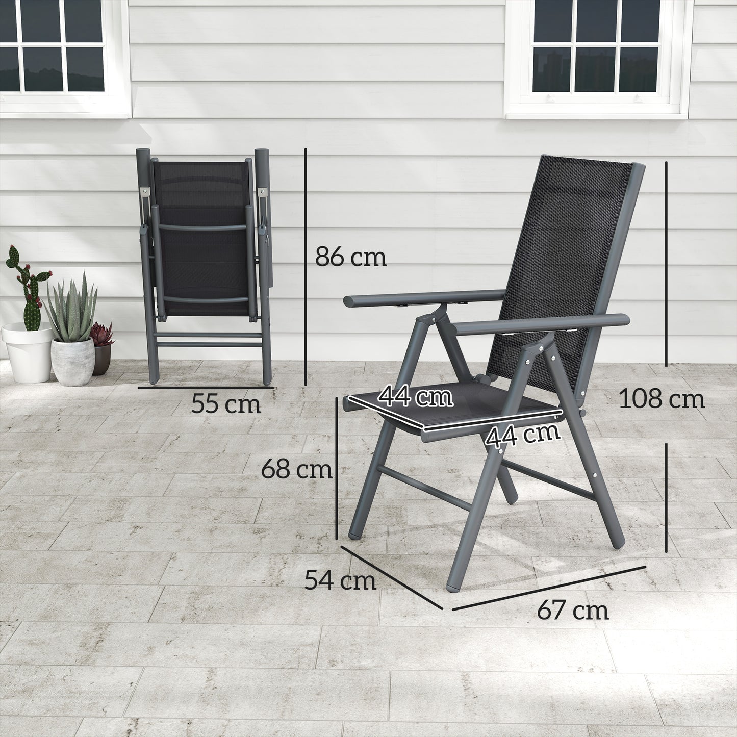 Outsunny 2 Folding Chairs, Aluminium Frame, Breathable Mesh for Garden/Patio, Dark Grey