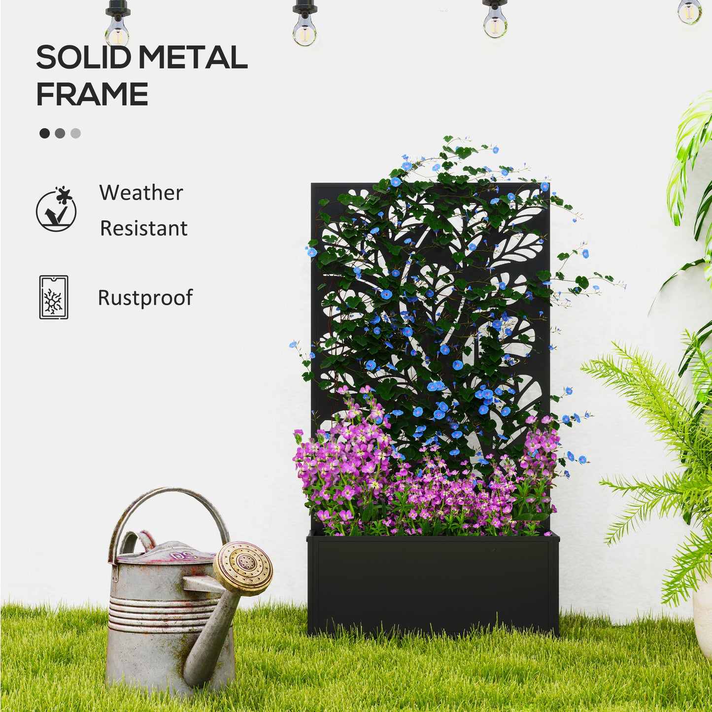 Outsunny Outdoor Metal Planter, with Tree Back Trellis - Black