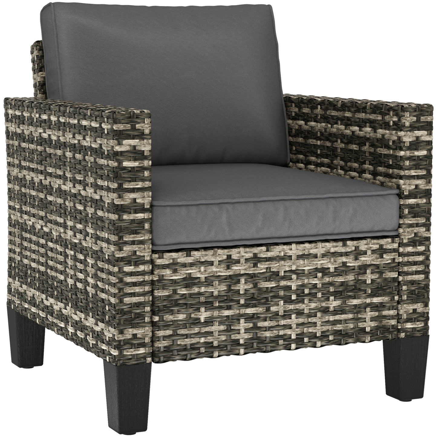 Outsunny Single Rattan Armchair, with Cushions - Light Grey