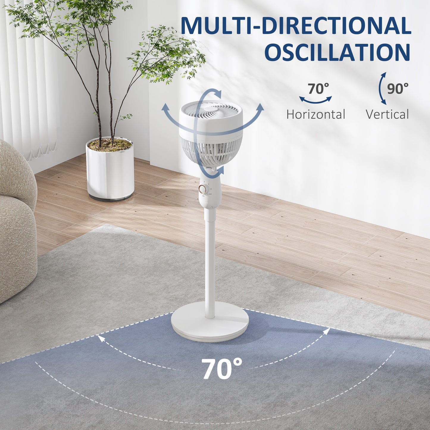 HOMCOM 12" Pedestal Fan, Powerful Air Circulator, 3 Speed Settings, Oscillating for Bedroom, Home & Office Use, White