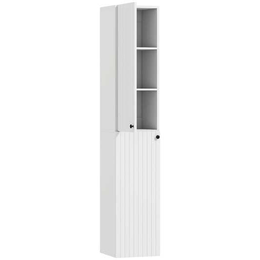HOMCOM Wall Mounted Tall Bathroom Storage Cabinet with Soft-Close Hinges, Slim Bathroom Cabinet with 2 Doors, White