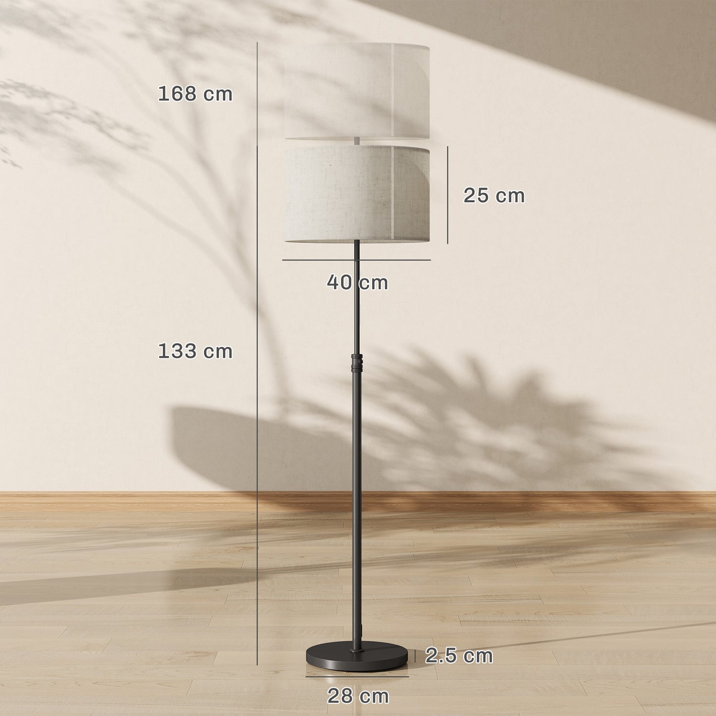 HOMCOM Floor Lamp, Height Adjustable with Linen Shade, Dimmable 3000K-6000K, Remote & Foot Switch for Living Room/Bedroom/Office, Black