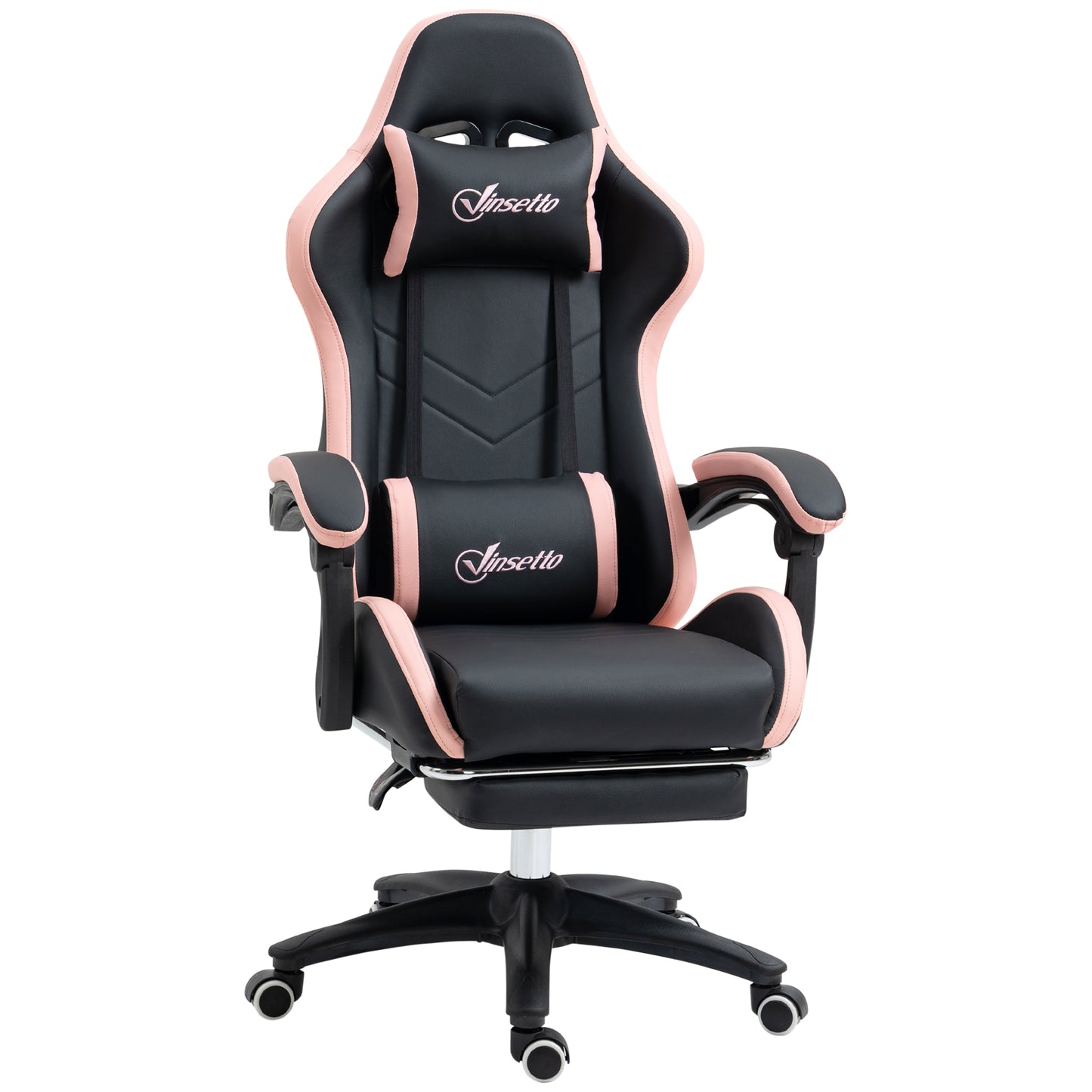 Vinsetto Computer Gaming Chair, PU Leather, Footrest, 135° Recline, Lumbar Support, Swivel Task Chair for Adults, Black and Pink