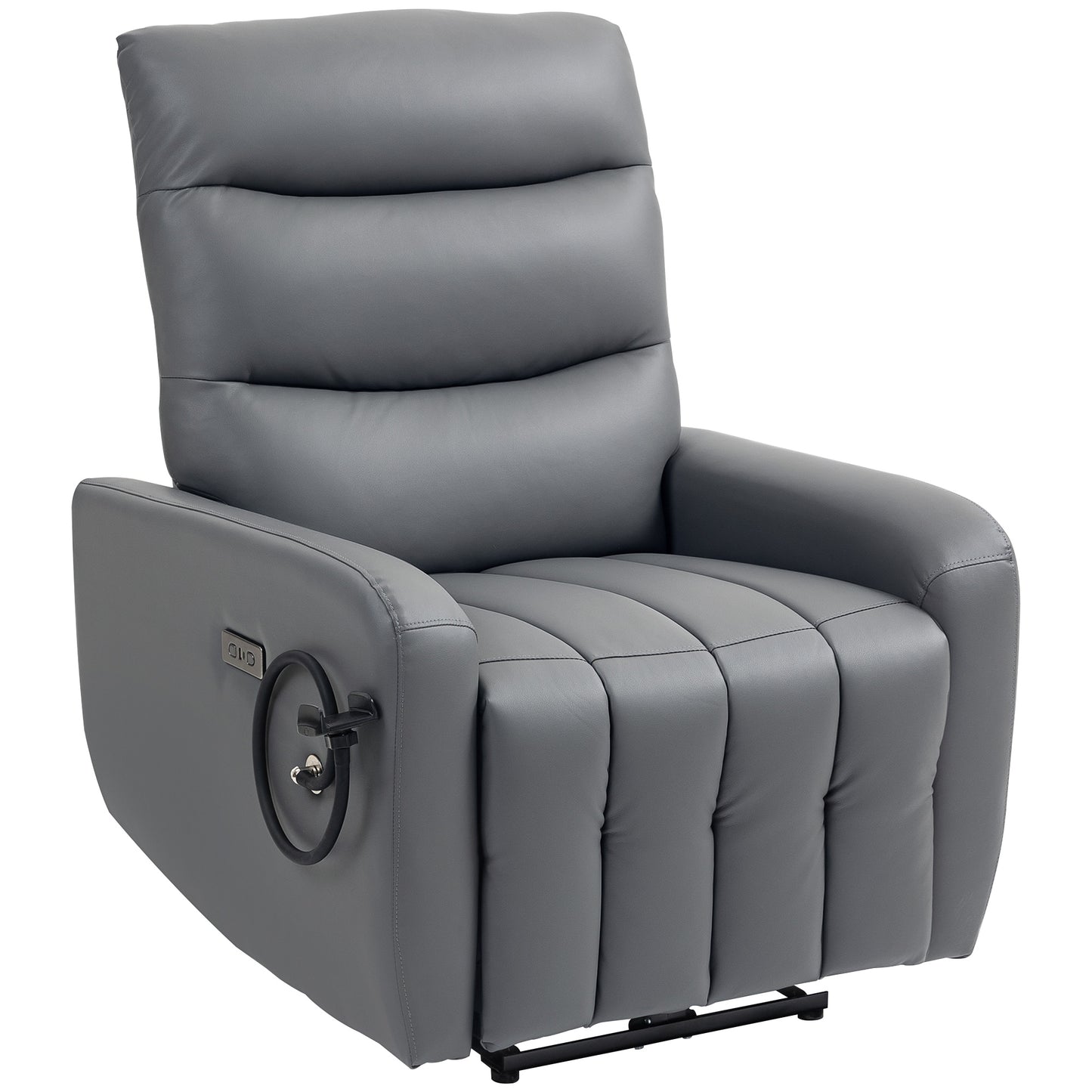 HOMCOM Electric Recliner Armchair, USB + Type C Charging, Phone Holder, PU Leather, Adjustable Leg Rest, for Home Living Room Theater, Grey