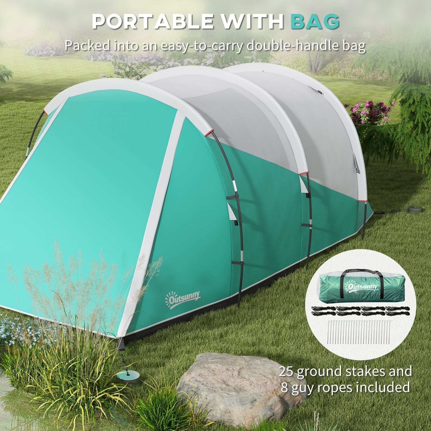 Outsunny 2 Room Camping Tent for 4-5 Man 3000mm Waterproof Family Tent with Carry Bag for Fishing Hiking Festival Green