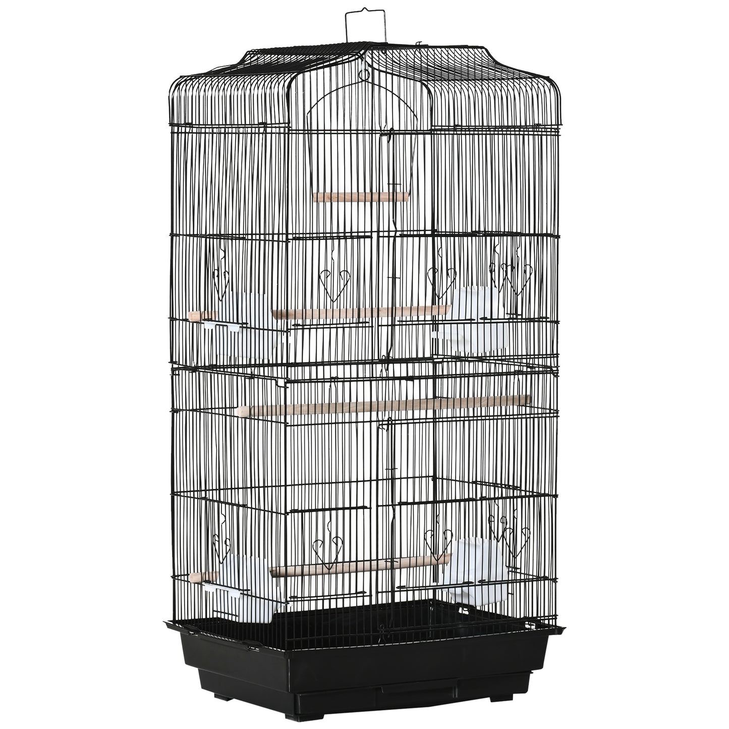 PawHut Large Metal Bird Cage with Stand, Perches, Food Bowls, Swing, for Budgies, Parakeets, Black