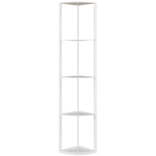 HOMCOM LED Floor Lamp with Shelves, 5-Tier Dimmable Standing Lamp, Adjustable Brightness, Remote Control, Corner Display Shelf Unit, White