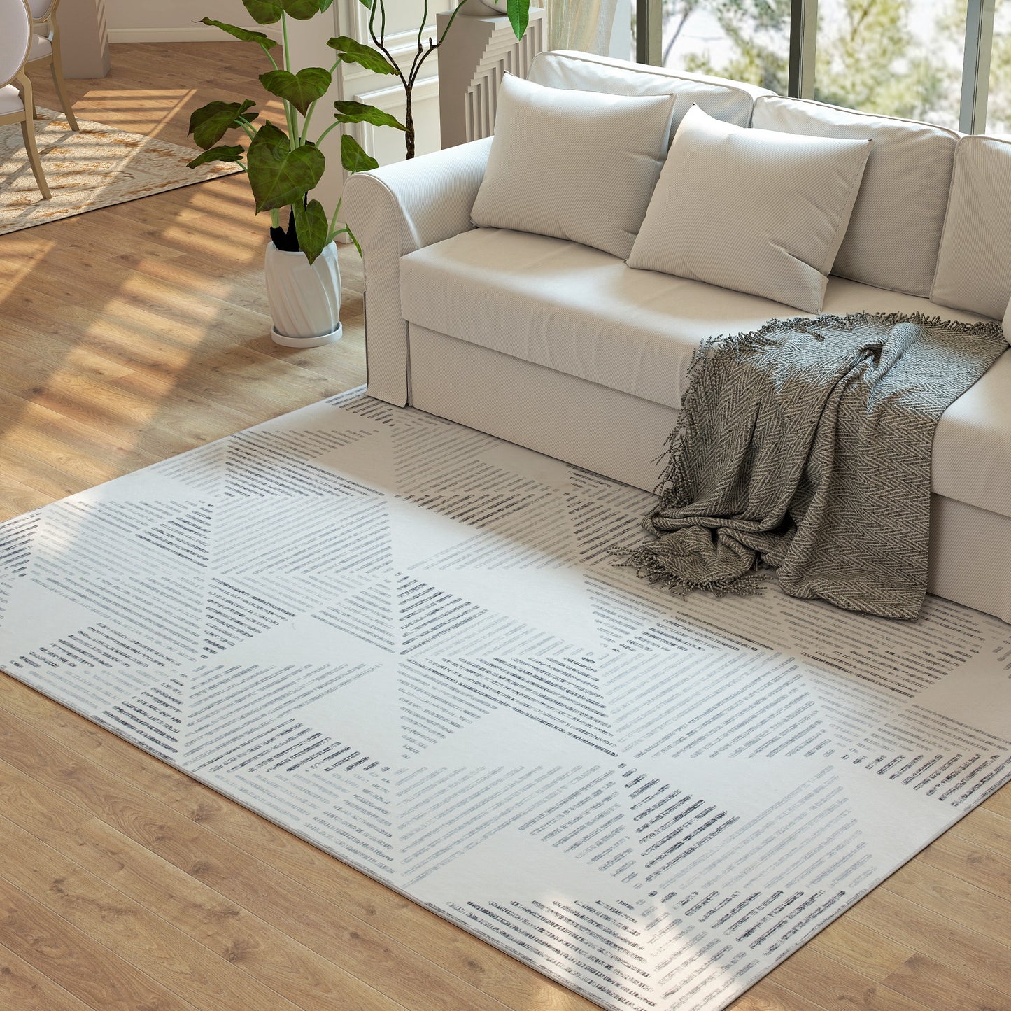 HOMCOM Modern Area Rug, Geometric Non-Slip Washable Soft Floor Carpet for Living Room, Bedroom, Dining Room, 230x160 cm, Grey